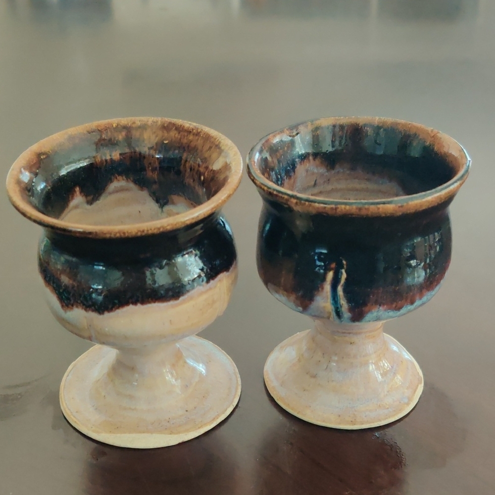 Elegant Ceramic Goblets - Brown and Blue